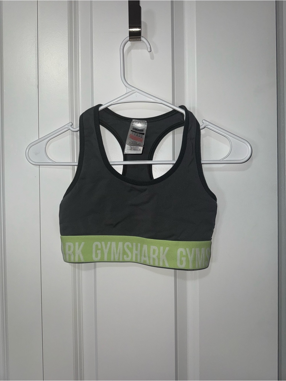 Gymshark Charcoal Sports Bra with Lime Logo Band